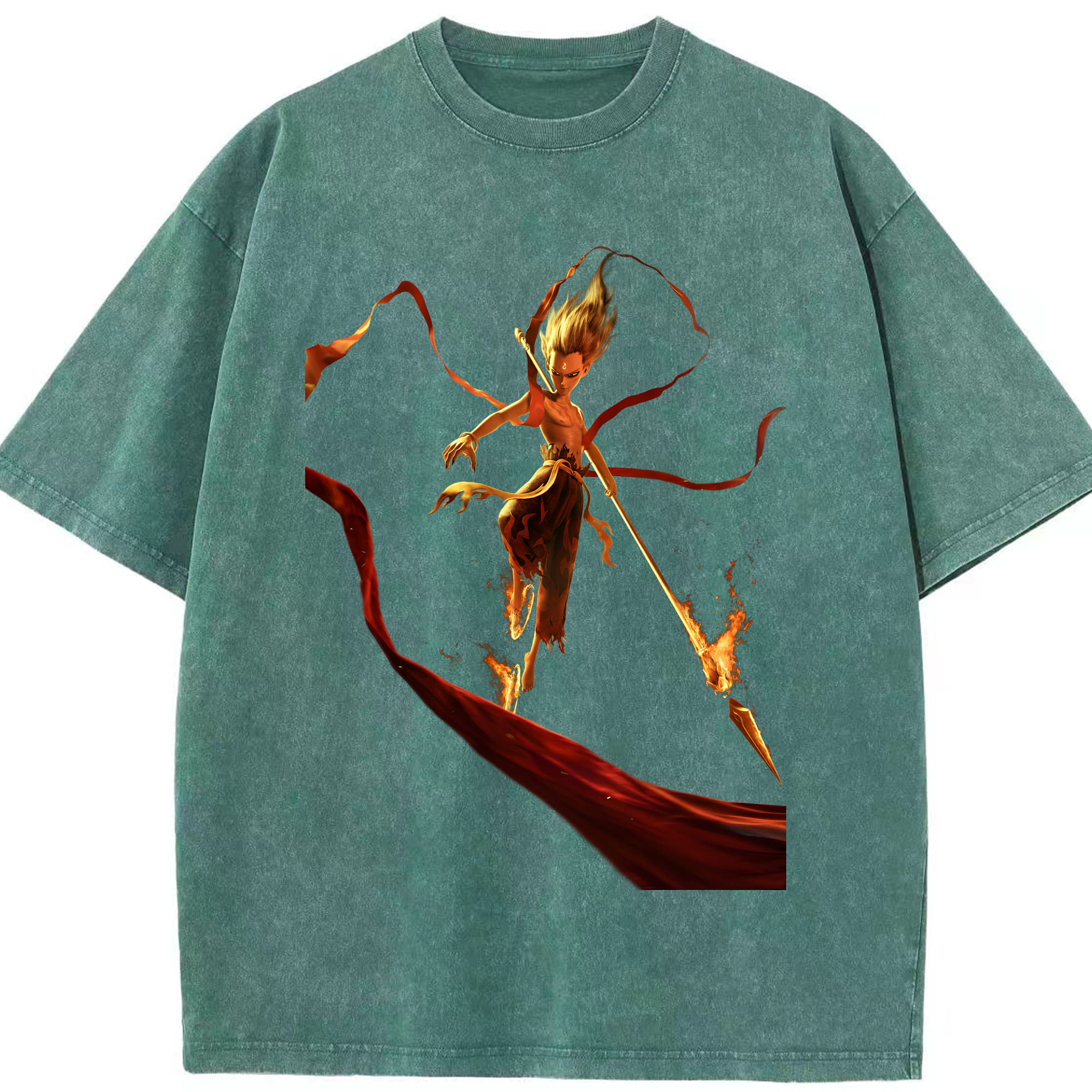 （画像用） Ne Zha 2 ナタ 魔童の大暴れ 綿100% ヴィンテージ風 半袖Tシャツ（フロントプリント）